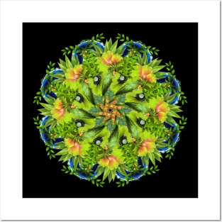 lime green parrots mandala Posters and Art